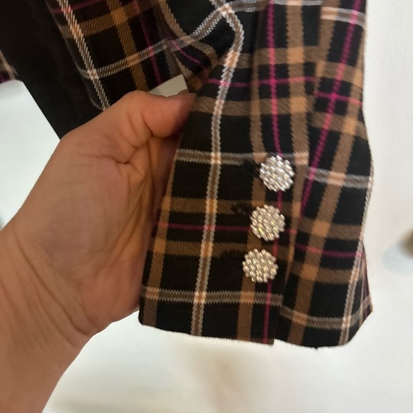 Cece Plaid Tie Neck Blazer Jacket with Rhinestone Button-Up Size XL - Picture 7 of 14